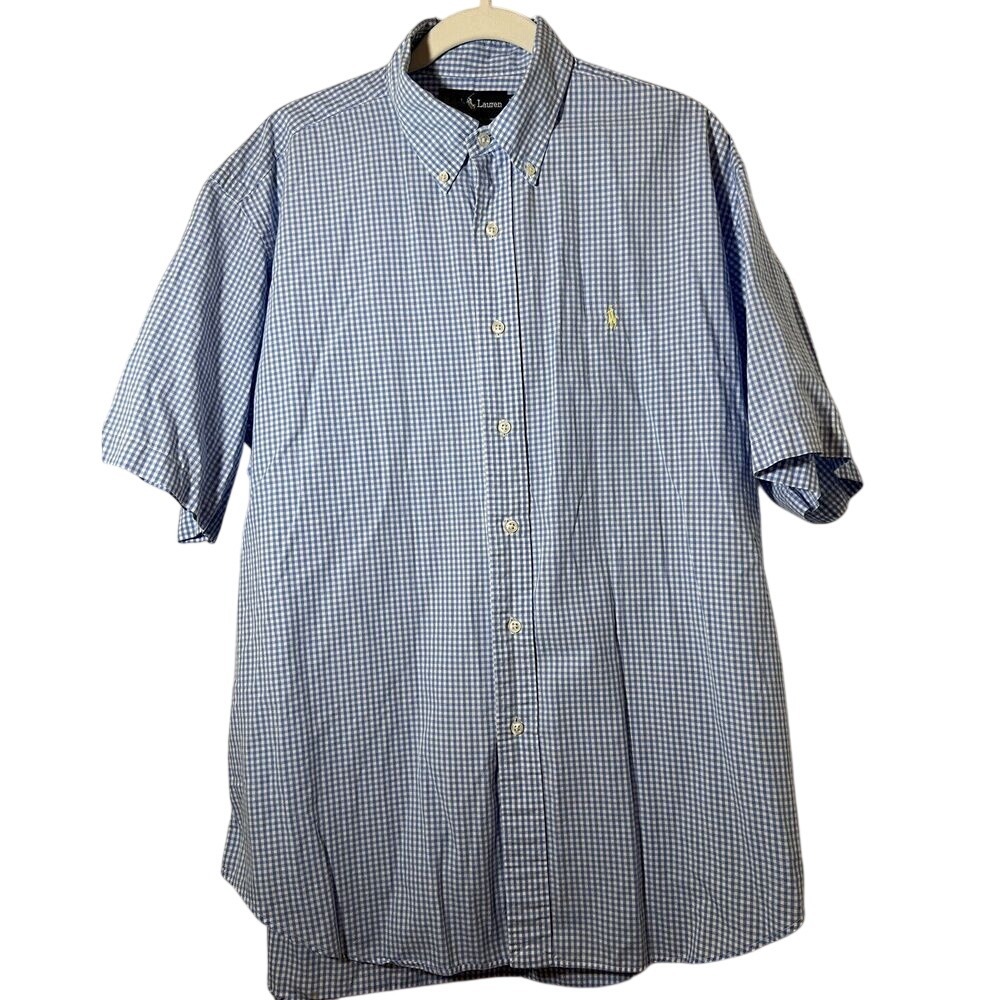 Ralph Lauren Button Down Shirt‎ Blake Mens Large Short Sleeve Blue Check
